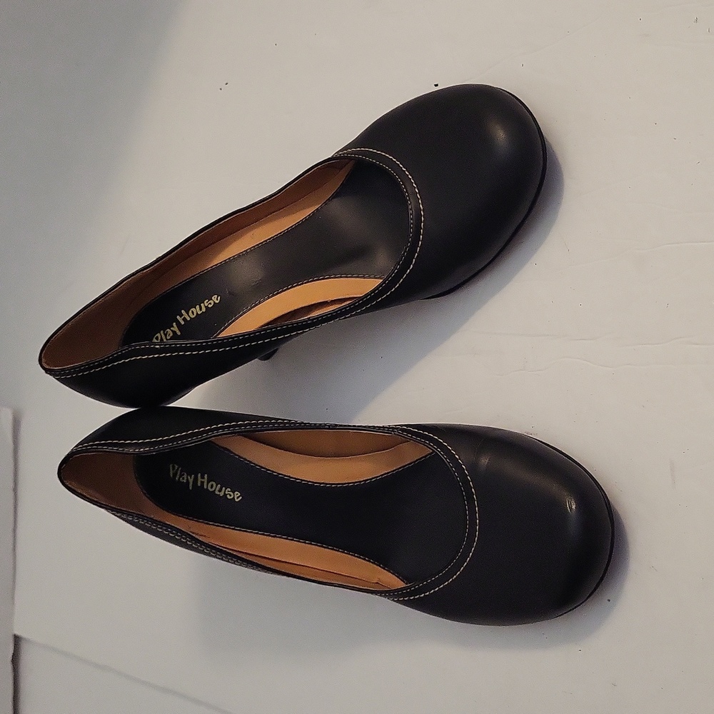 Vintage Play House Denise Black Vegan Leather Heels, Size 8